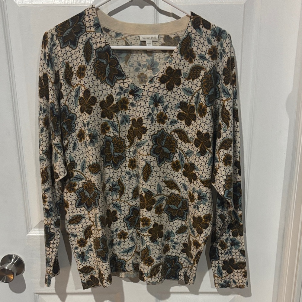 Garnet Hill Patterned Knit Sweater - Blue and Brown